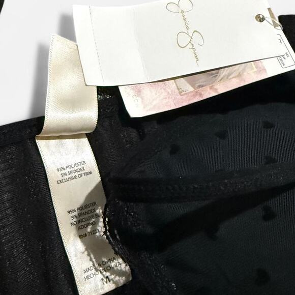 NWT Jessica Simpson Black Heart Sheer Mesh Lace Trim Open Tie Front Cami Top M - Picture 7 of 7